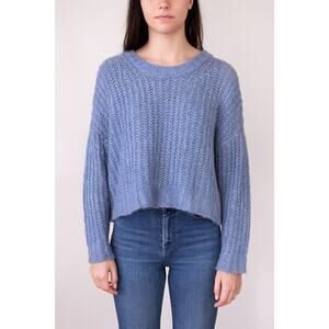Women’s Small Blue Knit Sweater Long Sleeve Chunky Cropped Pullover Cozy Top
